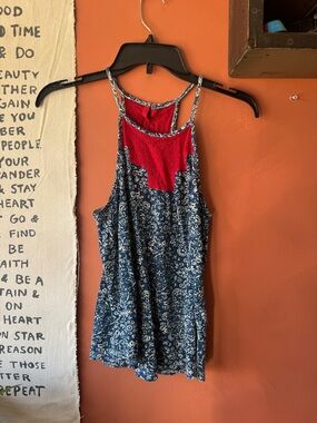 Lucky Brand Navy Paisley Tank with Red Yoke